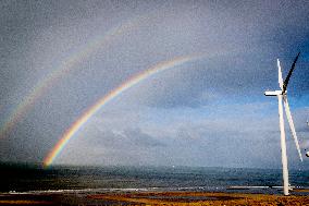 Double Rainbow over Wind Turbines - Rotterdam