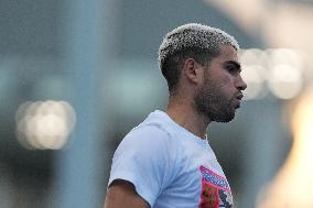 Carlos Alcaraz And Taylor Fritz Engage In Intense Training Session - Tokyo