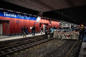 Demonstation in Porta Susa Railway Station - Turin