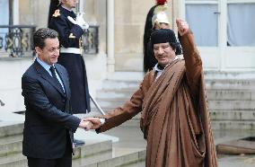 Nicolas Sarkozy receives Moammar Gadhafi at the Elysee Palace - Paris