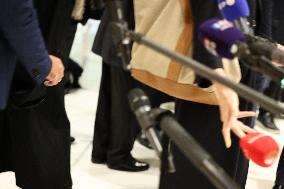 Carla Bruni Grabs The Windscreen Of A Mediapart Microphone - Paris