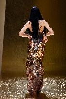 MFW Amelia Gray Hamlin walks the runway at the Roberto Cavalli MP