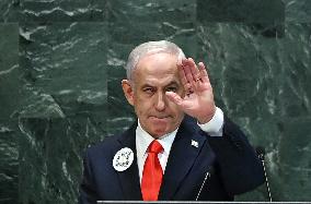 UNGA - Benjamin Netanyahu Delivers A Speech - NY -