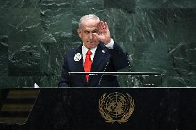 UNGA - Benjamin Netanyahu Delivers A Speech - NY -
