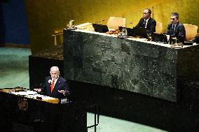 UNGA - Benjamin Netanyahu Delivers A Speech - NY -