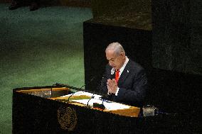 UNGA - Benjamin Netanyahu Delivers A Speech - NY -