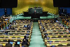 UNGA - Benjamin Netanyahu Delivers A Speech - NY -