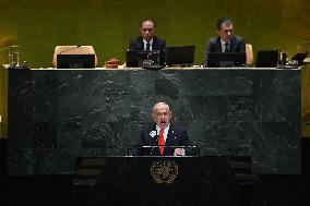 UNGA - Benjamin Netanyahu Delivers A Speech - NY -