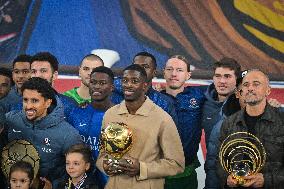Ousmane Dembele celebrates his Ballon dOr at Parc des Princes - FA