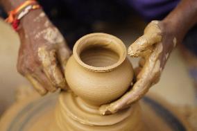 Indian Potter Gives Final Touches to Karva Pot - Ajmer