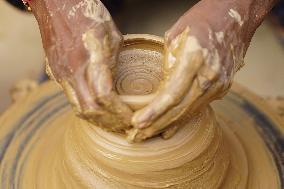 Indian Potter Gives Final Touches to Karva Pot - Ajmer