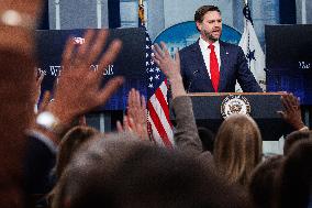 DC: Vice President JD Vance speaks in White House Press Briefing Room