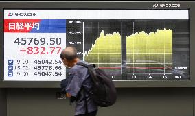 Nikkei stock index closes at record high