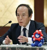 BOJ chief meets press in Osaka