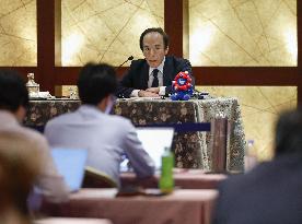 BOJ chief meets press in Osaka