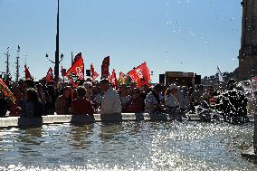 Demonstration and strike at Place de la Bourse in Bordeaux