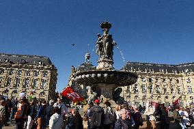 Demonstration and strike at Place de la Bourse in Bordeaux
