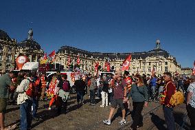 Demonstration and strike at Place de la Bourse in Bordeaux