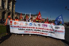 Demonstration and strike at Place de la Bourse in Bordeaux