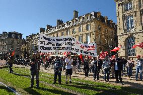 Demonstration and strike at Place de la Bourse in Bordeaux