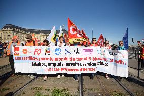 Demonstration and strike at Place de la Bourse in Bordeaux