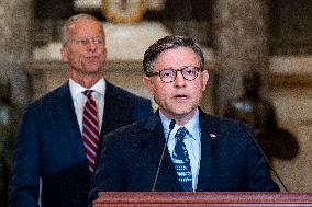 Speaker Johnson, Leader Thune Hold Press Conference on Day Three of Government Shutdown