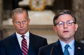 Speaker Johnson, Leader Thune Hold Press Conference on Day Three of Government Shutdown