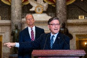 Speaker Johnson, Leader Thune Hold Press Conference on Day Three of Government Shutdown