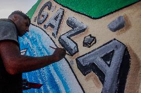 Mural Depicting the Sumud World Flotilla - Gaza