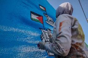 Mural Depicting the Sumud World Flotilla - Gaza