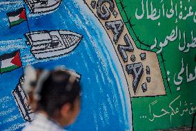 Mural Depicting the Sumud World Flotilla - Gaza