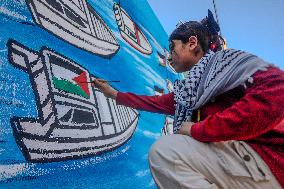 Mural Depicting the Sumud World Flotilla - Gaza