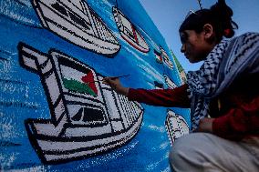 Mural Depicting the Sumud World Flotilla - Gaza