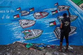 Mural Depicting the Sumud World Flotilla - Gaza