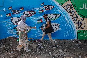 Mural Depicting the Sumud World Flotilla - Gaza