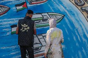 Mural Depicting the Sumud World Flotilla - Gaza