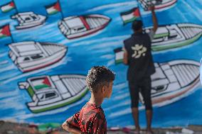 Mural Depicting the Sumud World Flotilla - Gaza
