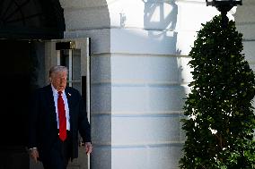 President Trump Departs The White House For Navy Celebration - DC