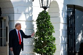 President Trump Departs The White House For Navy Celebration - DC