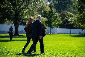 President Trump Departs The White House For Navy Celebration - DC
