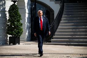 President Trump Departs The White House For Navy Celebration - DC