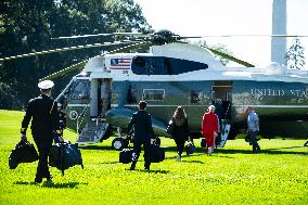 President Trump Departs The White House For Navy Celebration - DC