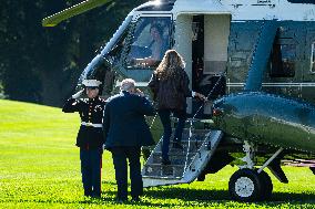 President Trump Departs The White House For Navy Celebration - DC