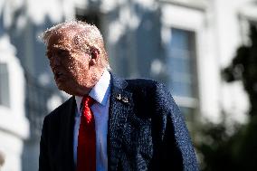 President Trump Departs The White House For Navy Celebration - DC