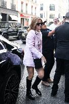 PFW - Emma Watson Turns Heads In Gingham Mini Dress