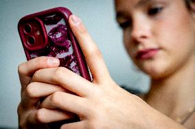 Illustration - A Teenage Girl On Her Cell Phone