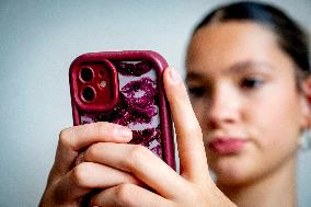 Illustration - A Teenage Girl On Her Cell Phone