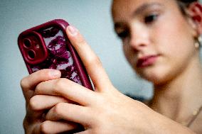 Illustration - A Teenage Girl On Her Cell Phone