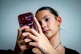 Illustration - A Teenage Girl On Her Cell Phone