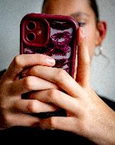 Illustration - A Teenage Girl On Her Cell Phone